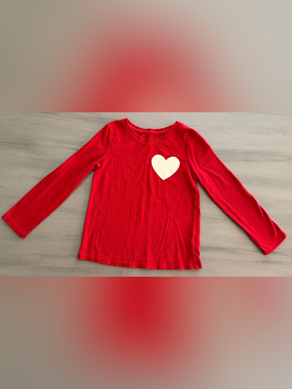 Cat & Jack Red Long-Sleeve Tee with White Heart Girls 4T EUC